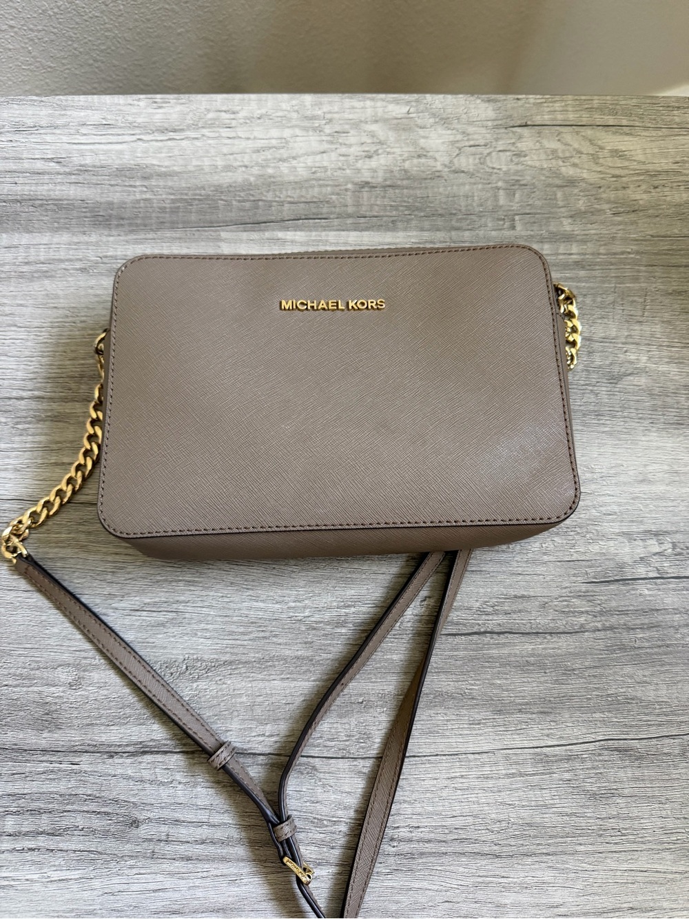 Michael Kors Taupe Saffiano Crossbody with Gold Hardware